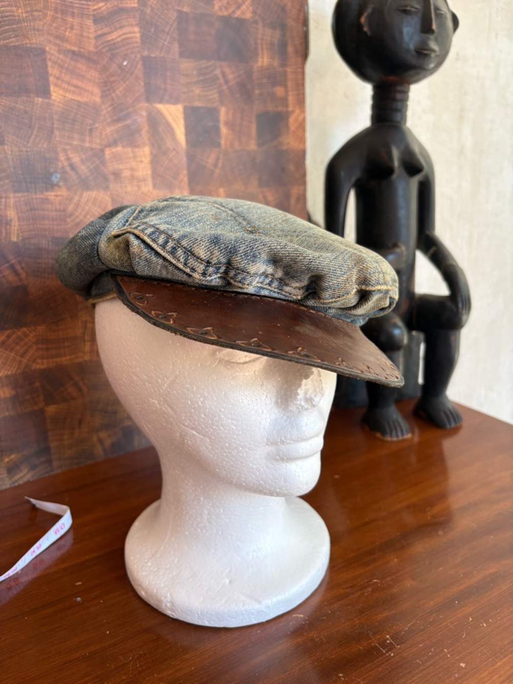 Vintage Denim Newsboy Cap with Leather Brim unisex